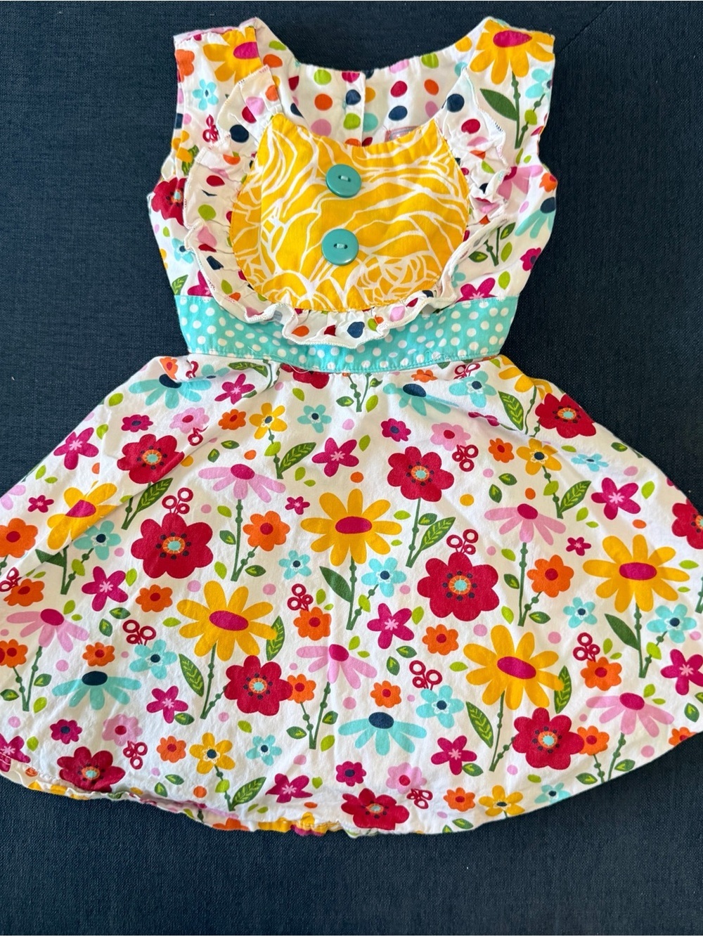Jelly the Pug Polka Dot Floral Dress with Pink Trim Sz 2